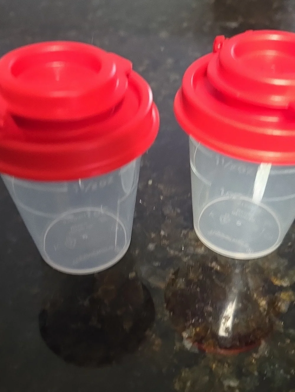 Tupperware Clear Salt And Pepper Containers with Red Lids (Set of 2)